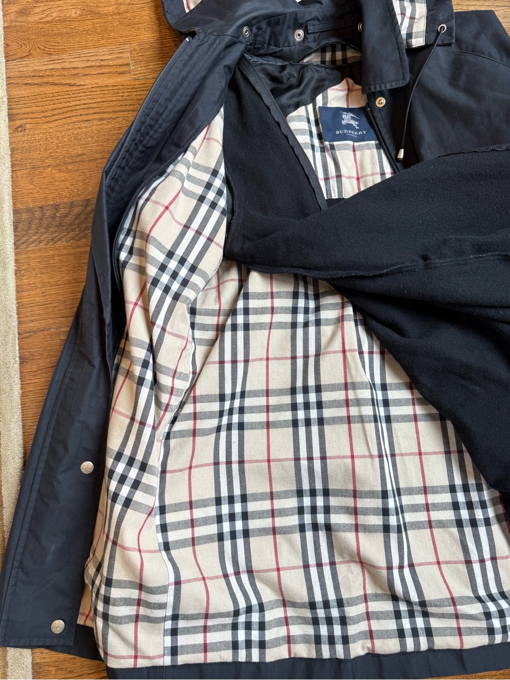BURBERRY Nova check insulated removable lining hooded black raincoat size 8 - Picture 13 of 16